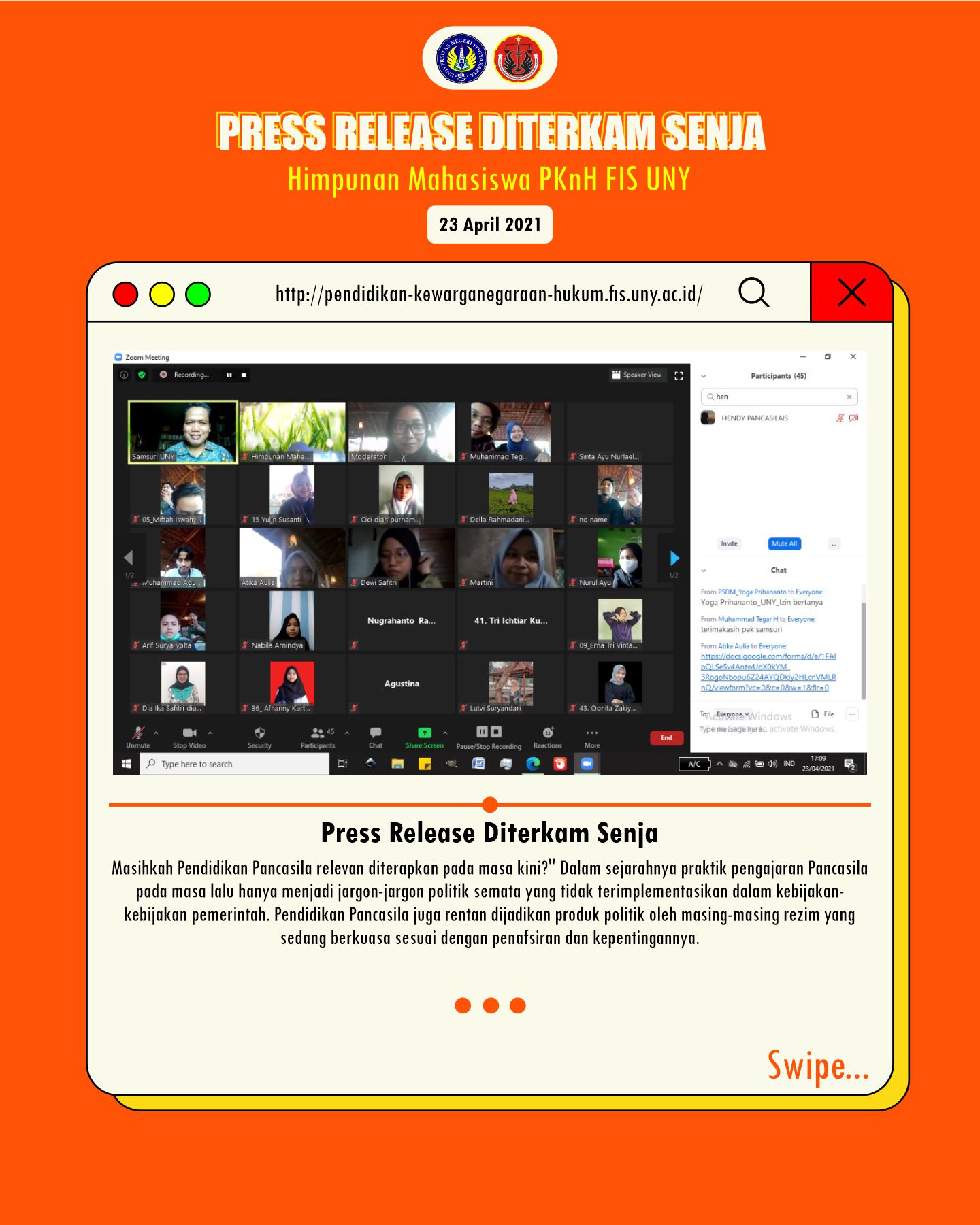 Press Release DITERKAM SENJA "Relevansi Pendidikan Pancasila di Masa Kini"